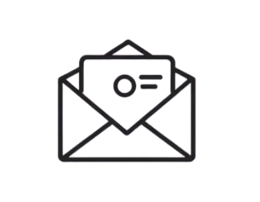 Outline of an envelope with a letter and a postage stamp inside.