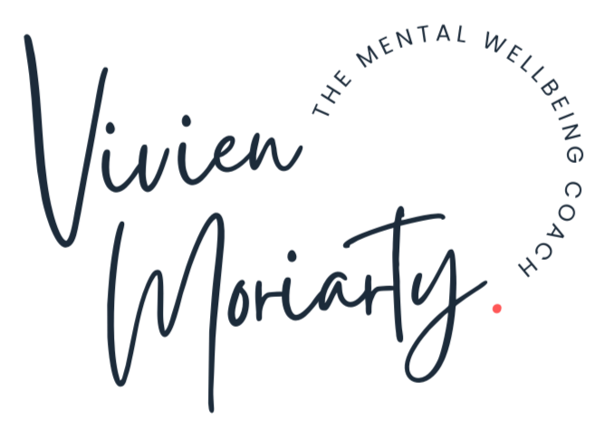 Logo with the name 'Vivien Moriarty' in handwritten style and the text 'The Mental Wellbeing Coach' circular around it.