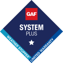 GAF System Plus weather stopper limited warranty logo