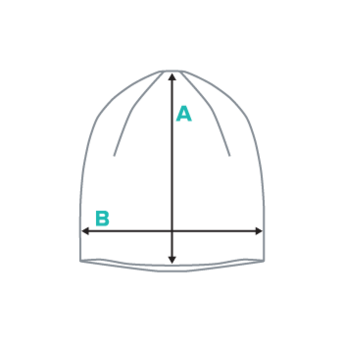 Diagram of a beanie hat with labeled measurements for height (A) and circumference (B).
