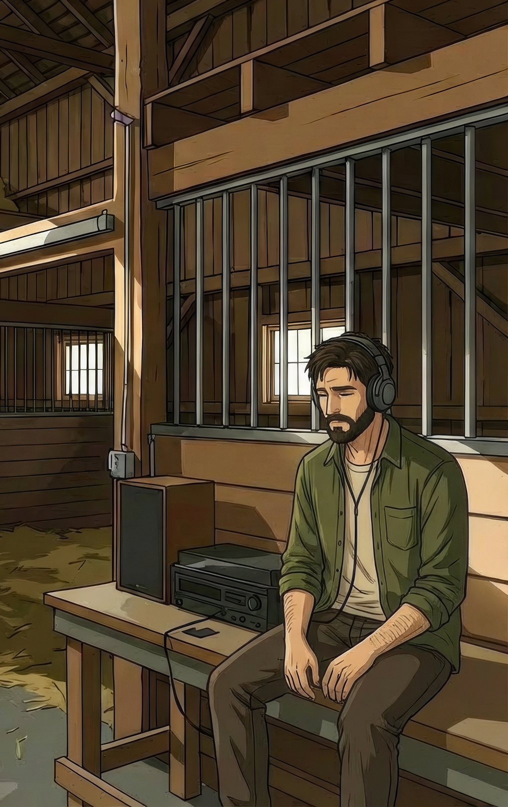 Atomic Critter Graphic Novel | Sunrise Sanctuary Kagen in The Barn listening to music