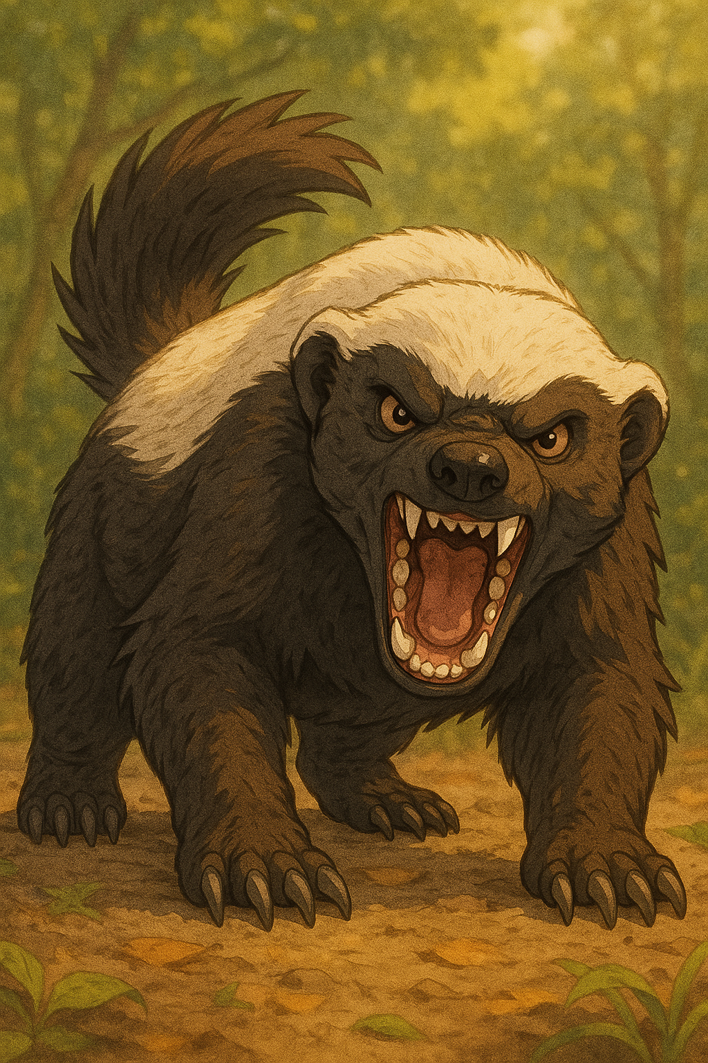 Belli Badger, an atomic-powered badger character radiating strength and optimism after mutation in the Atomic Critter universe.