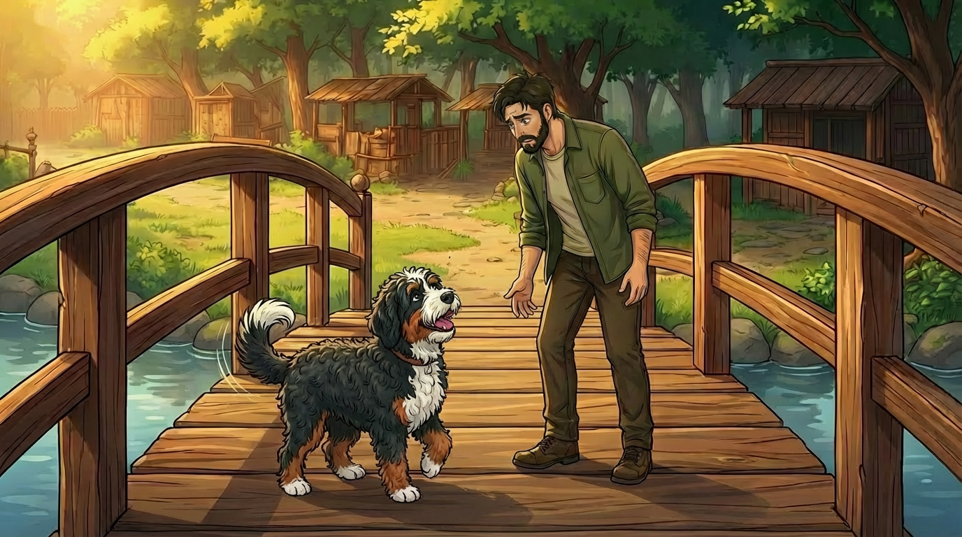 Atomic Critter Graphic Novel | Sunrise Sanctuary Kagen trying to teach Coop to Sit and it is not going well