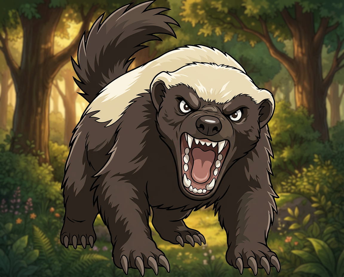 Belli Badger, an atomic-powered badger character radiating strength and optimism after mutation in the Atomic Critter universe.