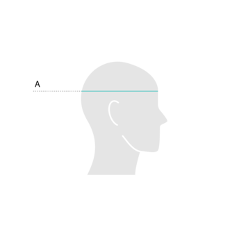 Diagram of a human head in profile with labeled measurement lines.