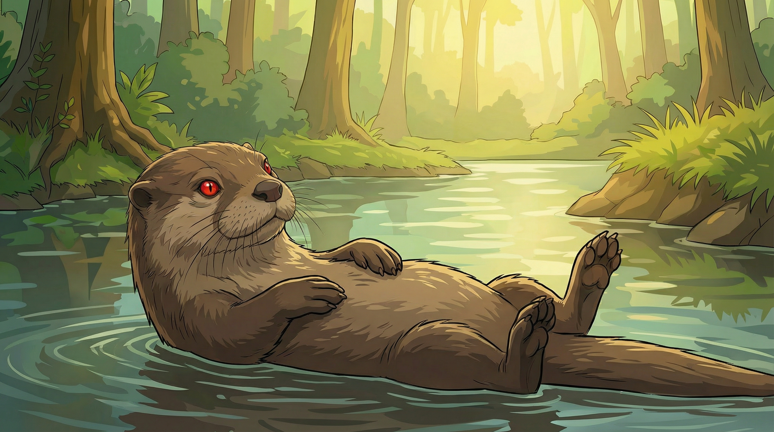 Atomic Critter Graphic Novel | Sunrise Sanctuary Murder Otter Floating on Back