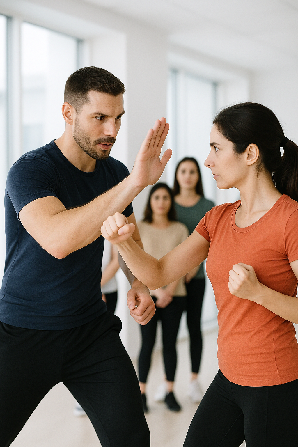 Ein sportlicher Trainer unterrichtet eine Gruppe von Frauen im Bereich Selbstverteidigung. #Selbstverteidigung #defendyou #selfdefense #Sicherheit #Selbstverteidigungfuerfrauen #Selbstbestimmung #empowerment