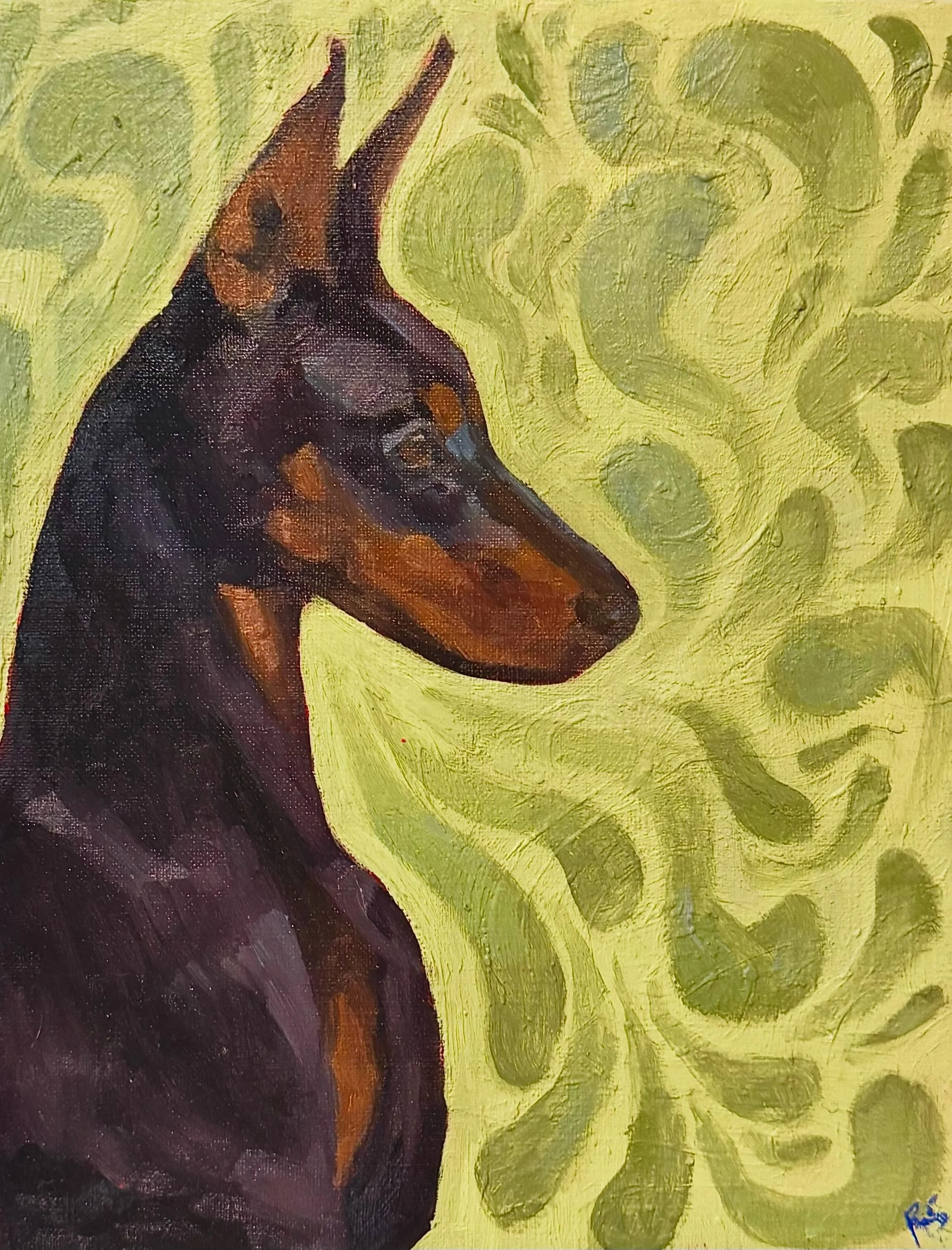 My little doberman 🐶. Honestly one of my favorite oil paintings. 

 #art #oilpaint #fyp #viralvideos #viralreels