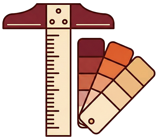 Color palette and a measuring ruler on a wall.