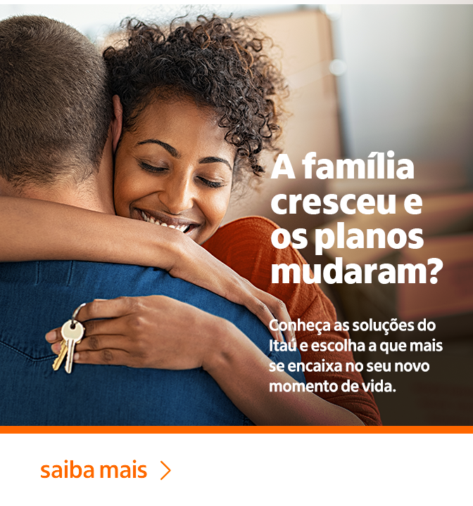 Imagem de um casal se abraçando, com um sorriso de felicidade, promovendo soluções financeiras do Itaú.