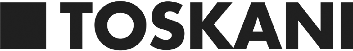 Großer schwarzer Text auf schwarzem Hintergrund, Wort 'TOSKANI'