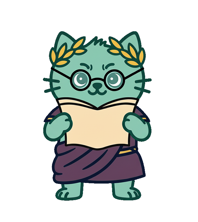 Cat Roman Emperor Hypatius reading an advertising offer from a Perps DEX like Lighter, Aster, Variational, or Extended.