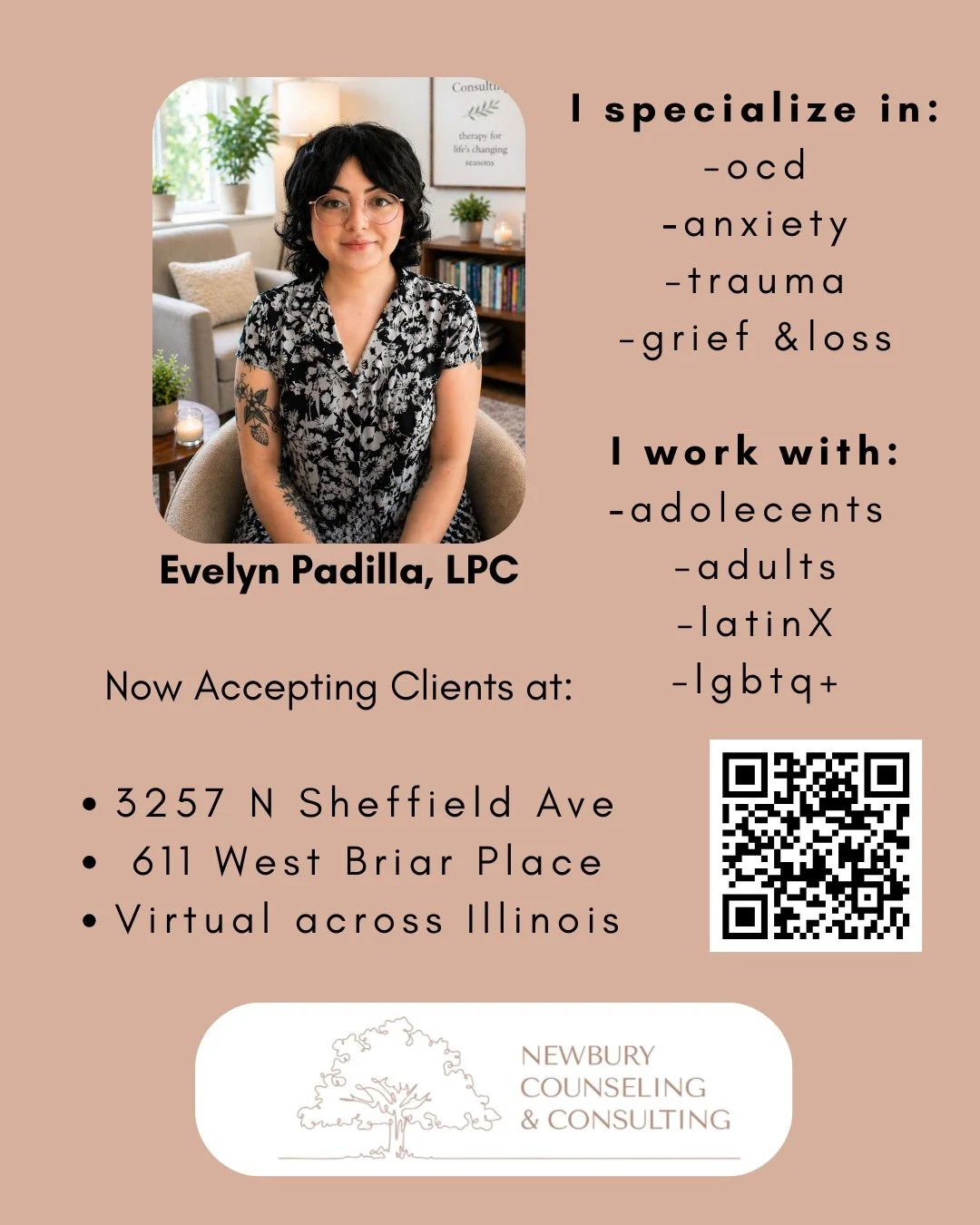 Welcome to the team, Evelyn Padilla!
#LatinXTherapy #LGBTQ+therapy #LakeviewEast #Chicagotherapy