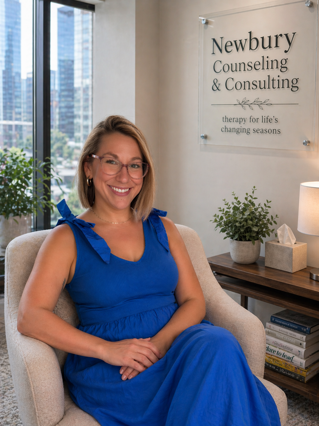 Professional headshot of Julia Newbury, licensed therapist in Chicago and founder of Newbury Counseling.