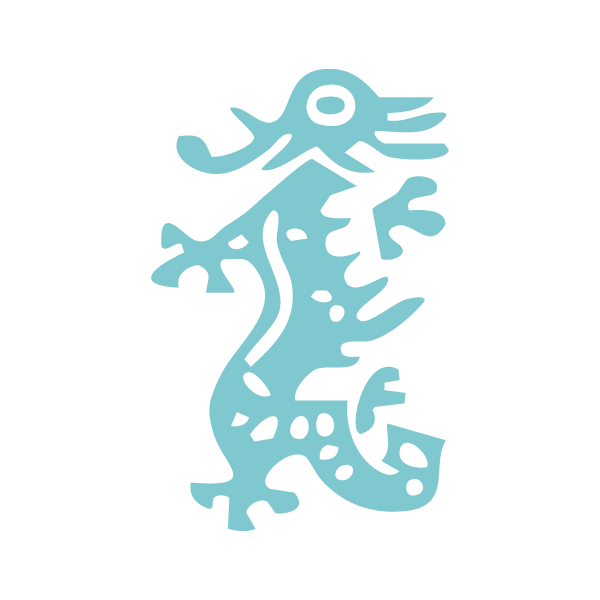 A stylized blue dragon from a  Mah Jongg tile 