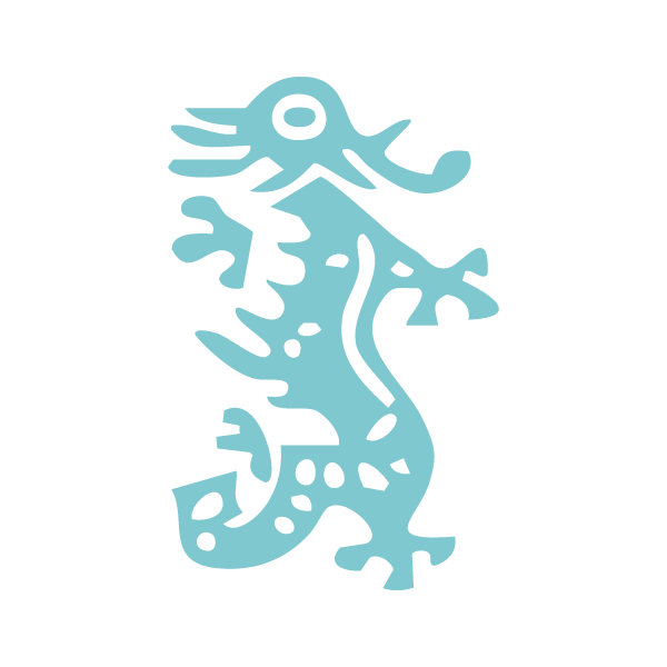A stylized blue dragon from a  Mah Jongg tile