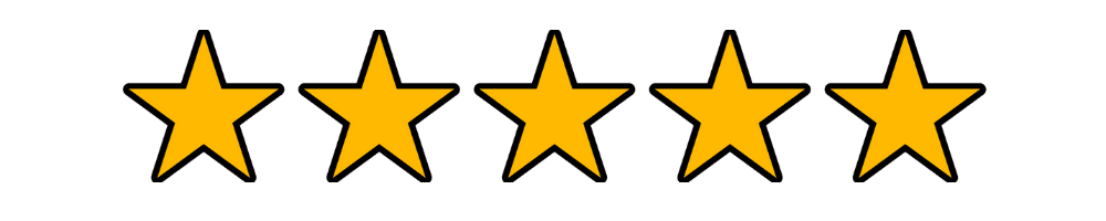 Five yellow stars on a black background, arranged in a horizontal line.