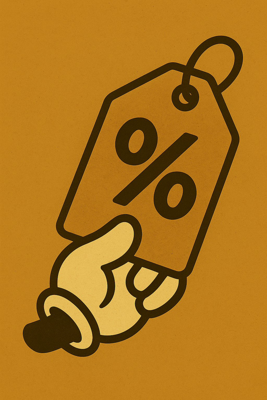 Graphic of a hand holding a price tag with a percentage symbol