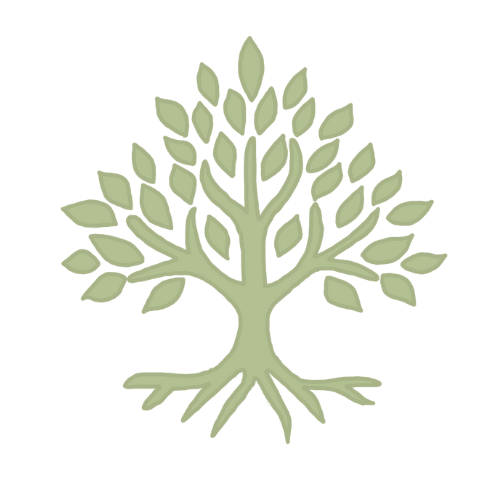 A stylized illustration of a tree with many branches and leaves in a light green color on a transparent background.
