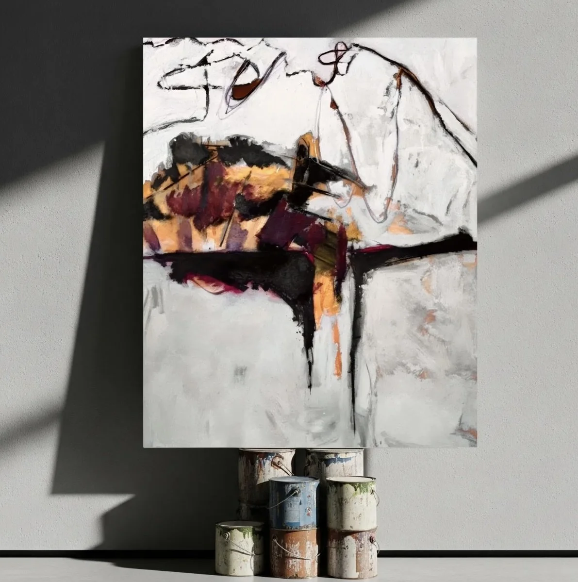 Mostly white abstract expressionist painting. Jenn Thompson, MFA Colorado State University - BFA University of Colorado at Denver - Fort Collins - Community College of Denver student of Dave Yust, Amy Metier, James McElhinney, John Hull. 