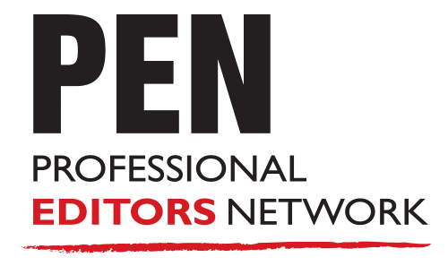 Logo for PEN Professional Editors Network with the word 'EDITORS' in red and a red underline.
