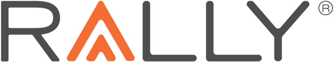 Logo for RALLY with black and orange colors.