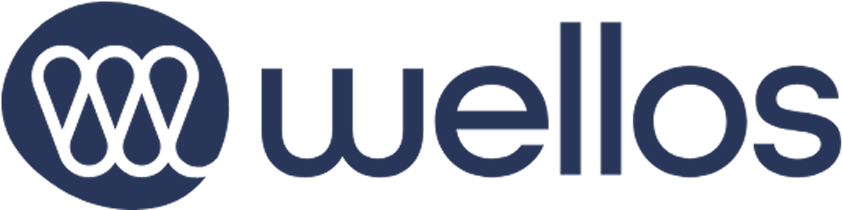 Wellos logo with a circular design featuring overlapping loops