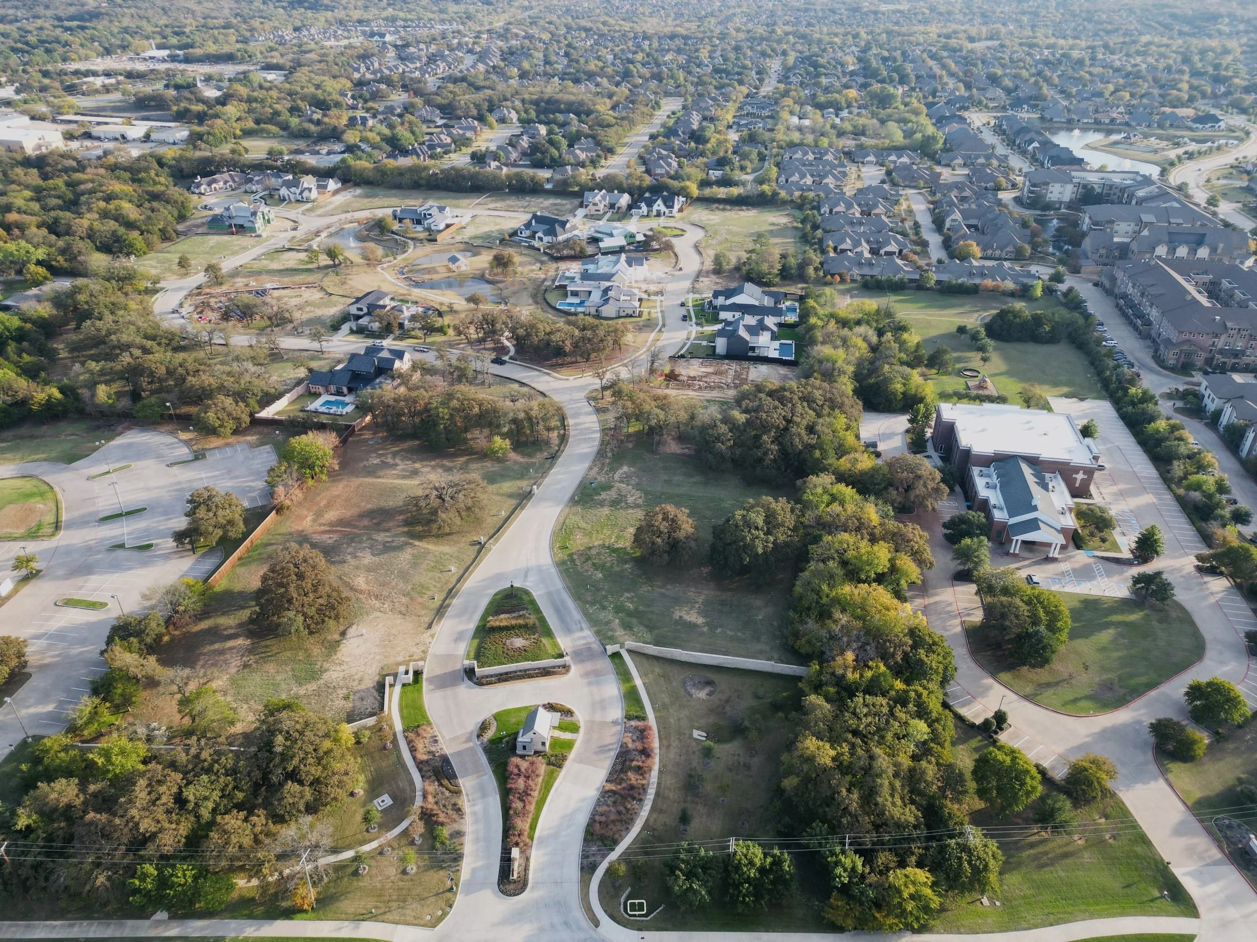 Aerial view of Keller, TX land development.