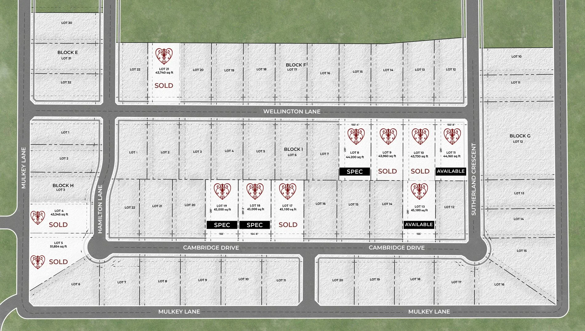 Plat showing available lots in The HIghlands in Northlake, TX