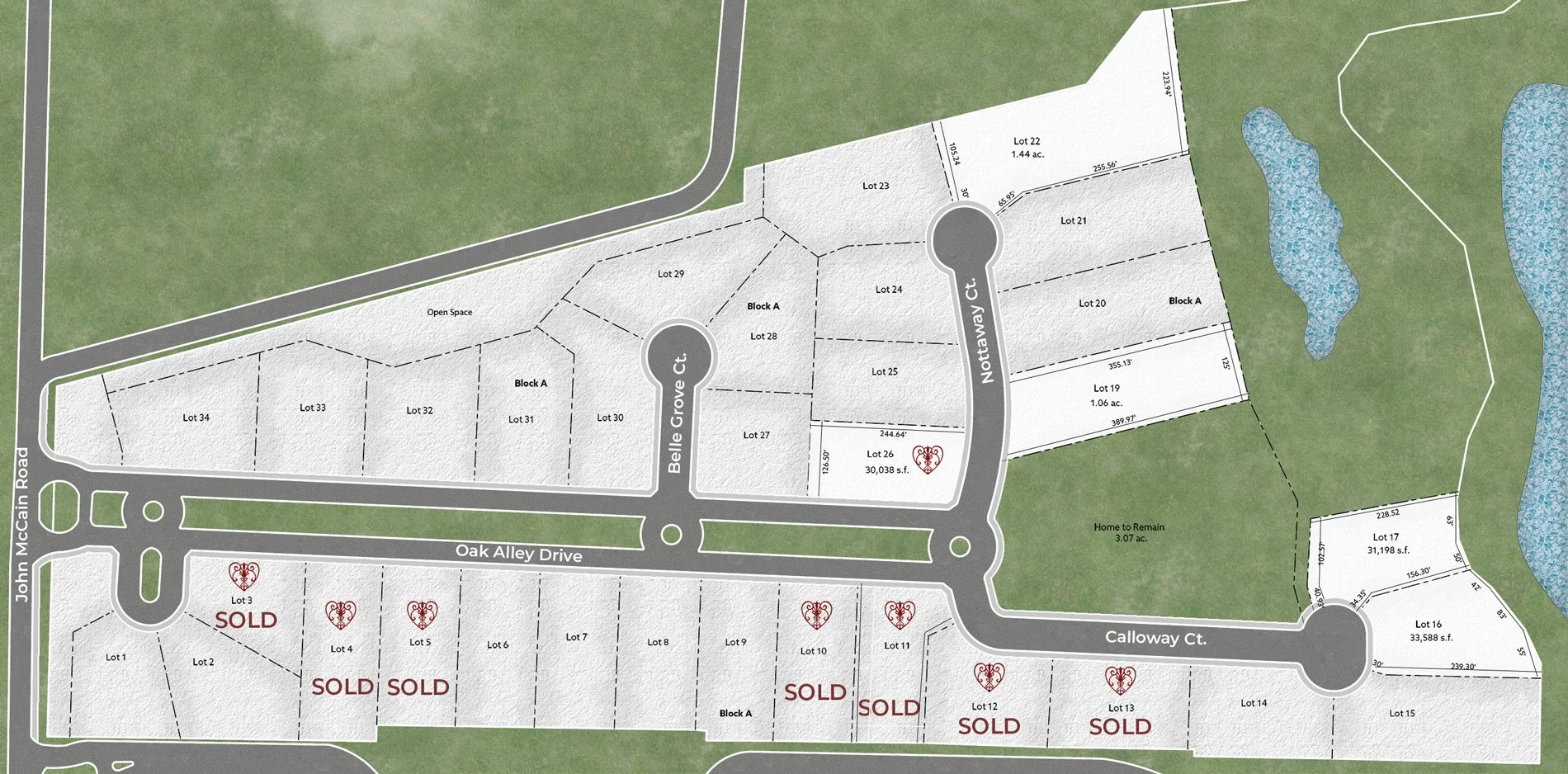 Available lots at Oak Alley subdivision in Colleyville, TX
