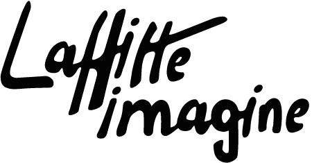 Logo en texte en noir disant "Laffitte imagine" sur un fond blanc.