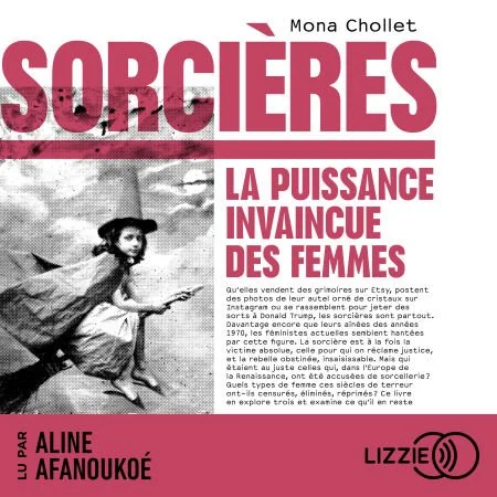 Couverture d'un livre intitulé 'Sorcières : La puissance invaincue des femmes' par Mona Chollet, avec une illustration d'une femme en mouvement et un texte descriptif en français.
