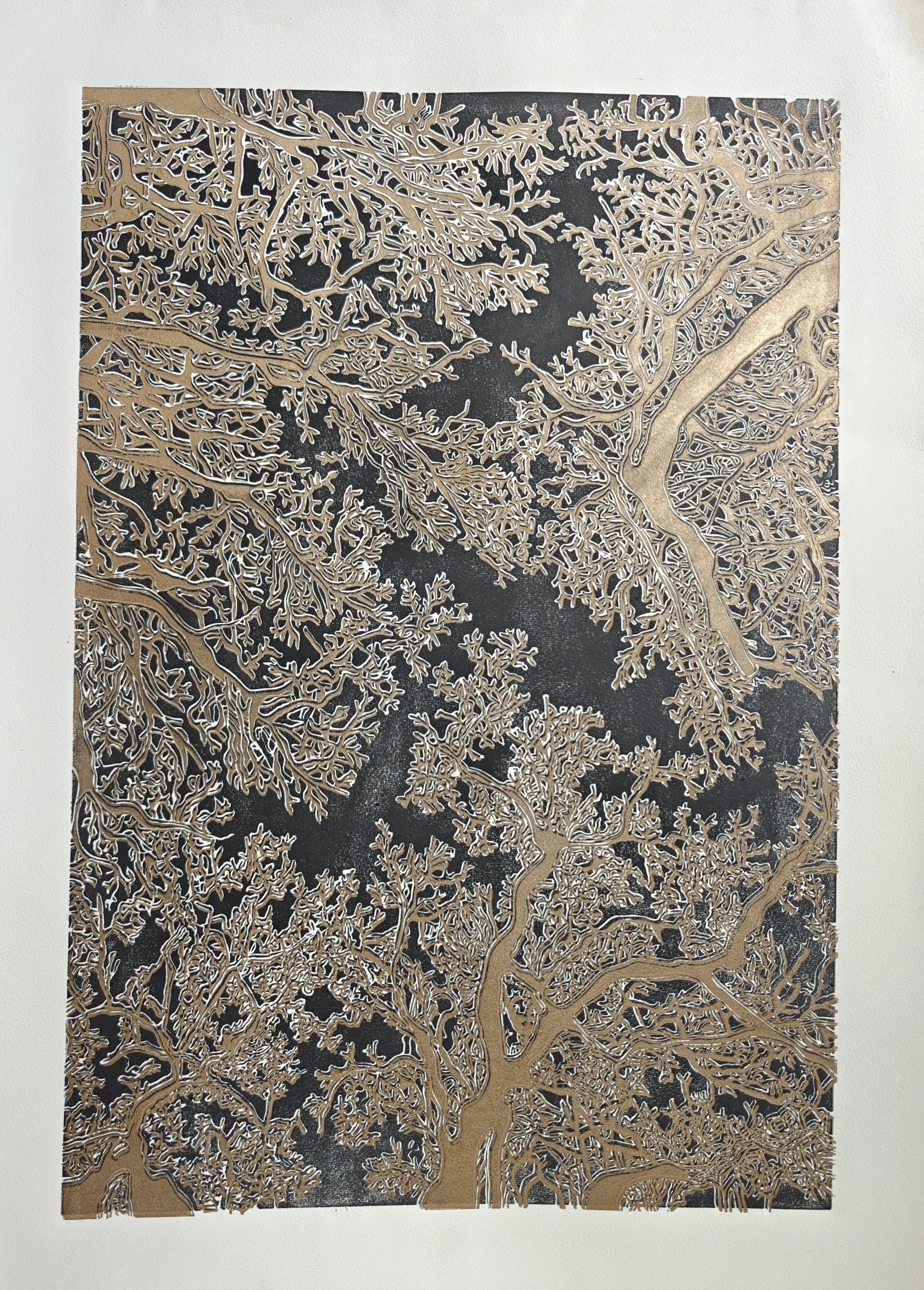 Le Chêne Blanc de Provence en Hiver (Encre couleur OR)