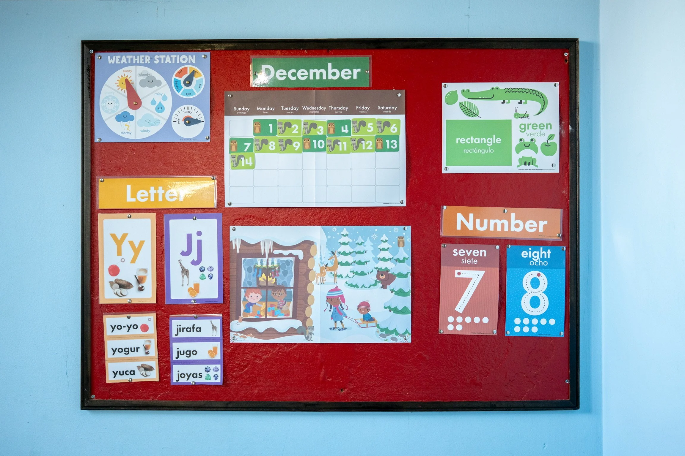 Circle time board, letters/colors/numbers change monthly! 