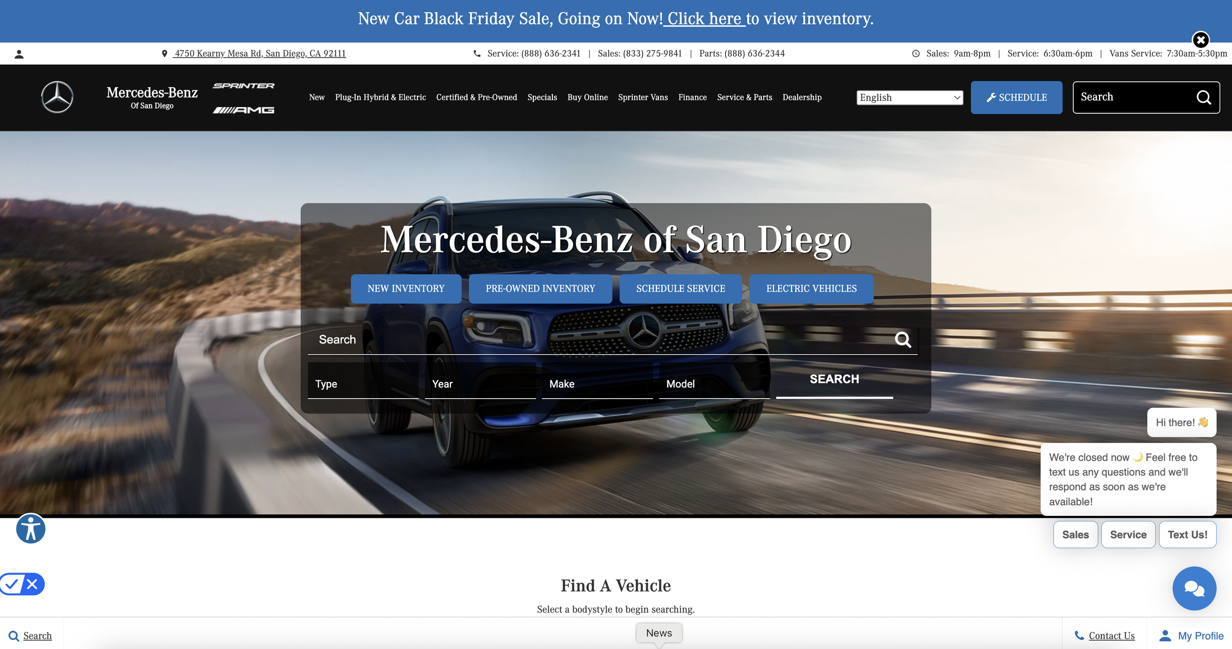 Experience 60 years of Mercedes-Benz excellence at Mercedes-Benz of San Diego, a Penske Automotive Group Company, your premier San Diego Luxury dealership. Dealership featuring new and used cars, plus auto repairs and maintenance, loaner vehicles and