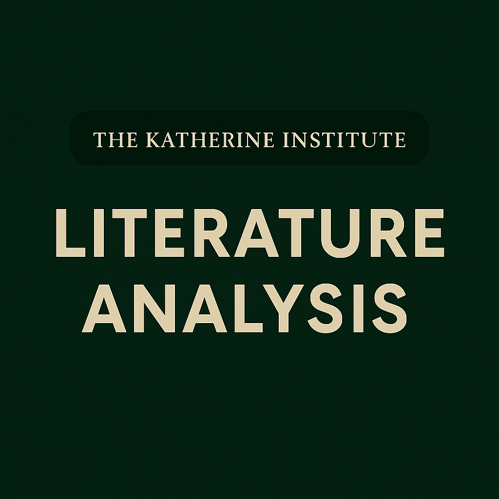 Book cover titled 'Literature Analysis' by The Katherine Institute, with a dark green background.
