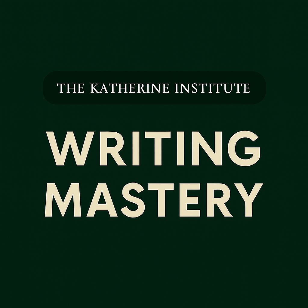 Cover of a book titled 'Writing Mastery' by The Katherine Institute, on a dark green background.