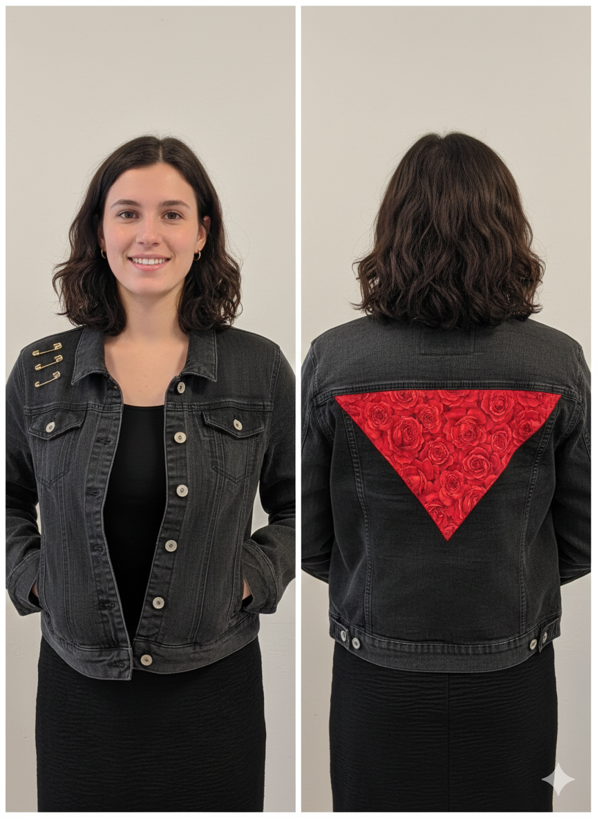 Recycled Denim Jacket – Rose Triangle Back (Size 16)