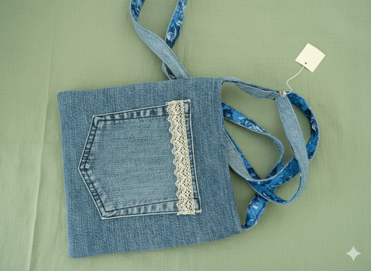 Recycled Denim Crossbody Bag – Pocket Detail