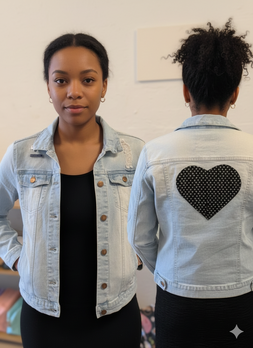 Recycled Denim Jacket – Heart Back (Size 12)