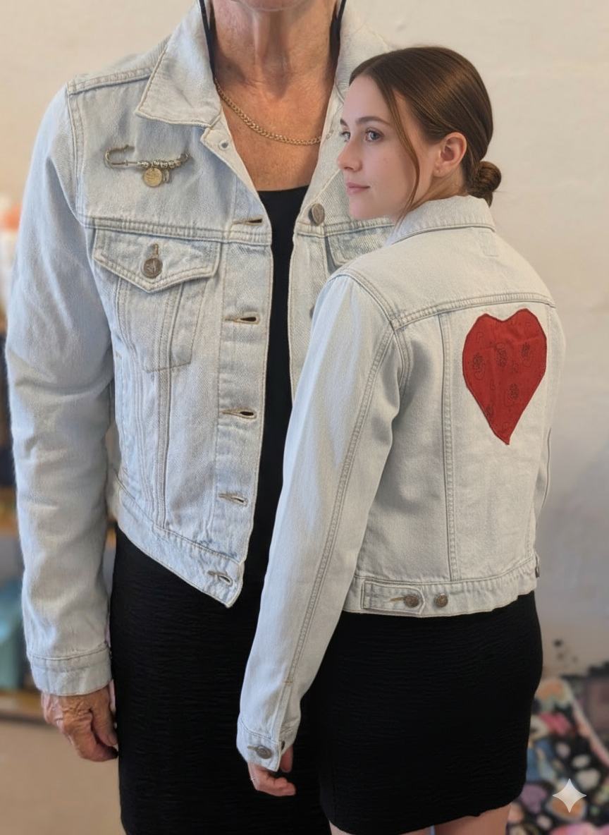 Recycled Denim Jacket – Cropped Heart Back (Size 10)