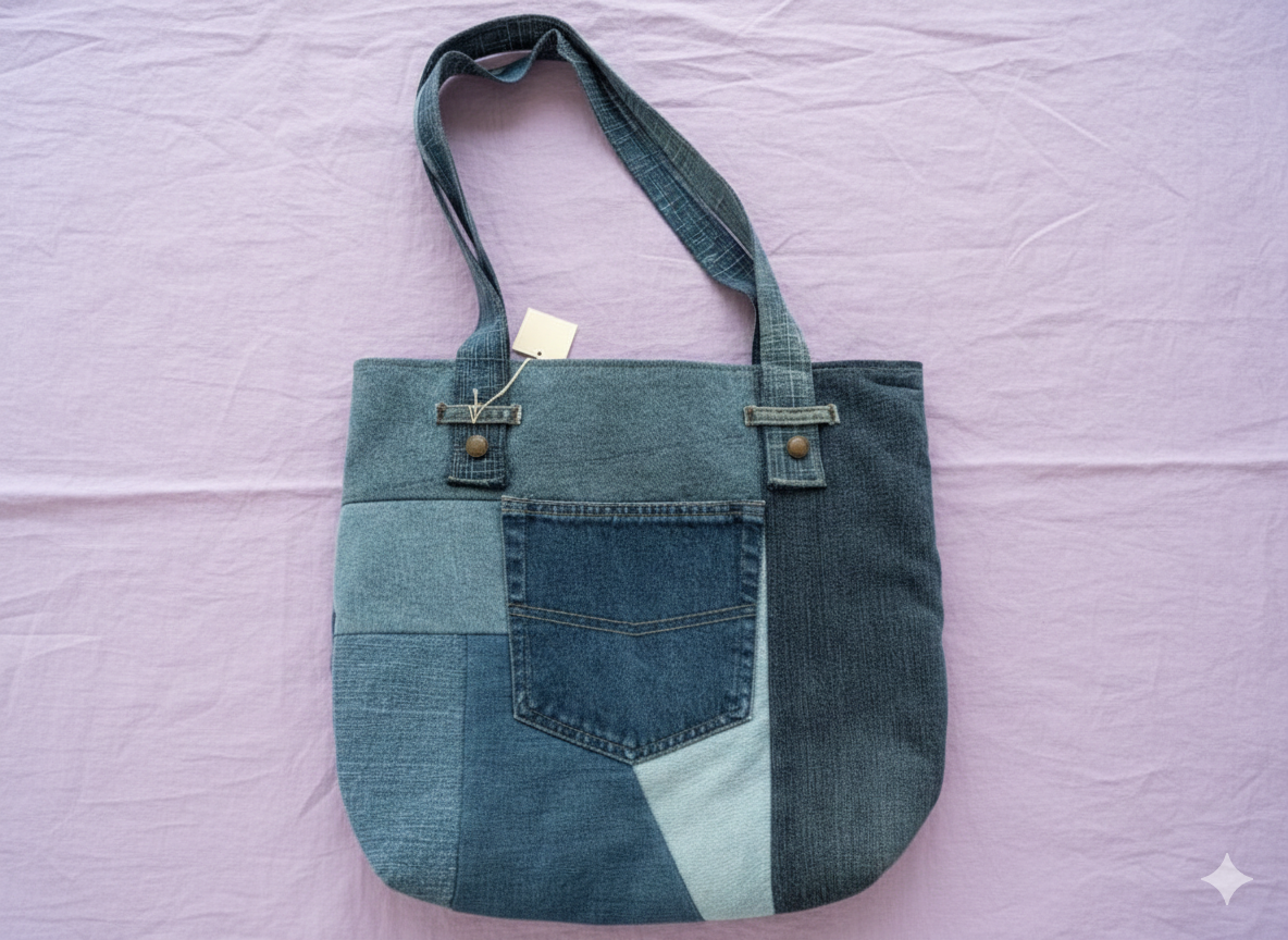 Recycled Denim Bag – Patchwork Blue