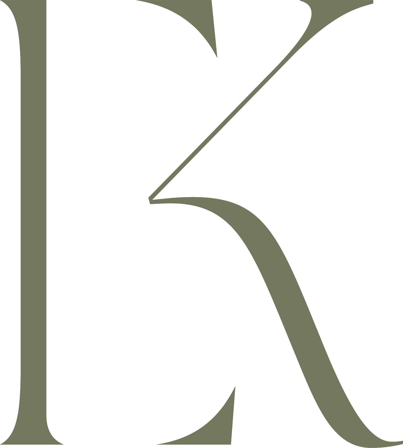 Close-up of a large, stylized letter 'K' in gray with a black background