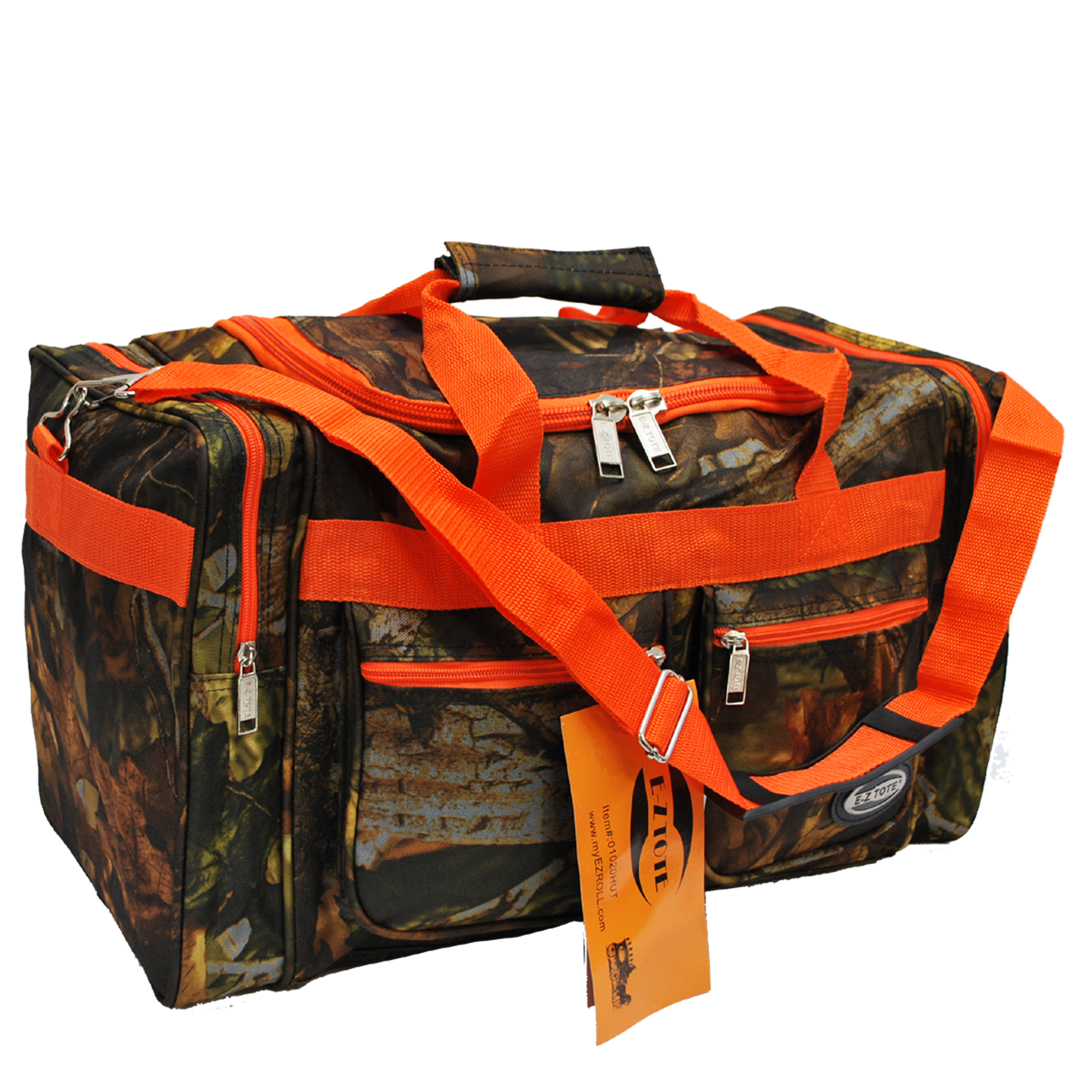 20" Tree  Camo Duffel Bag with Orange Trim