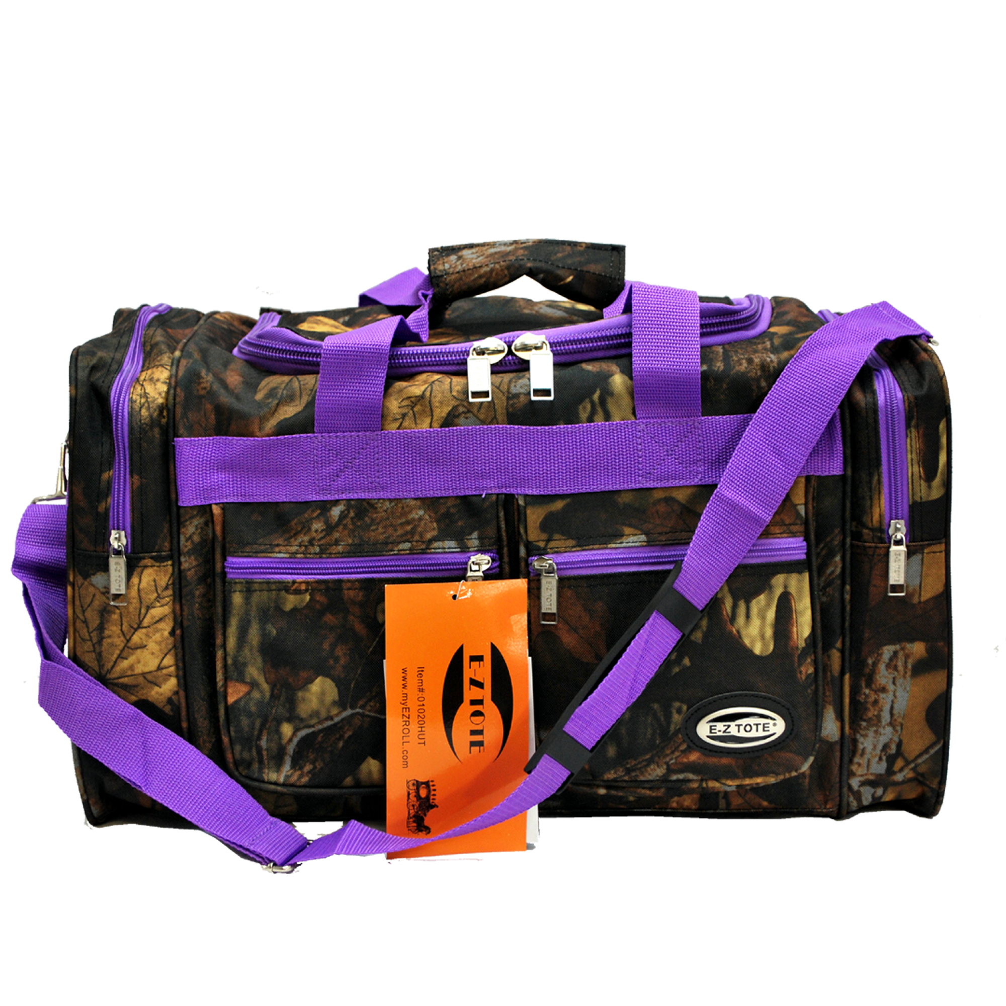 20" Tree Camo Dufflel Bag with Purple Trim