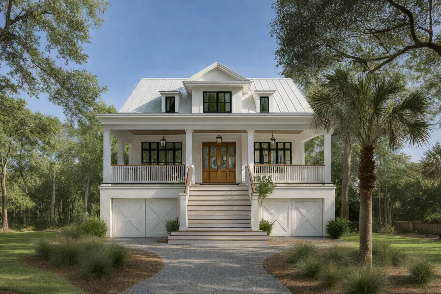 Raised Coastal House Plan – 3400 Sq Ft, Tandem Garage 4 bed