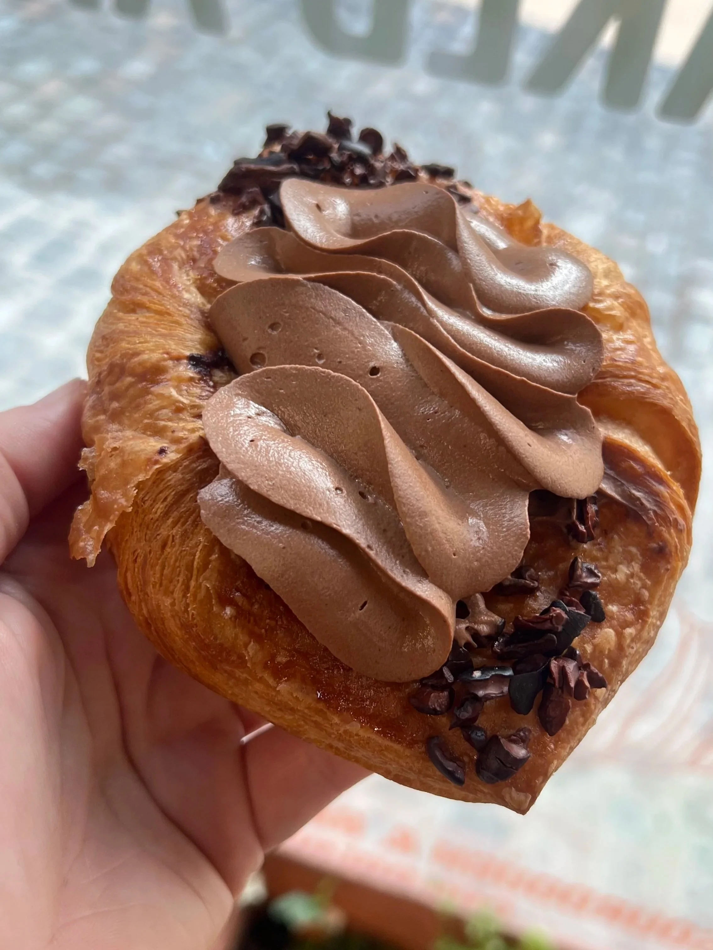 Vegan chocolate and cocoa nib danish