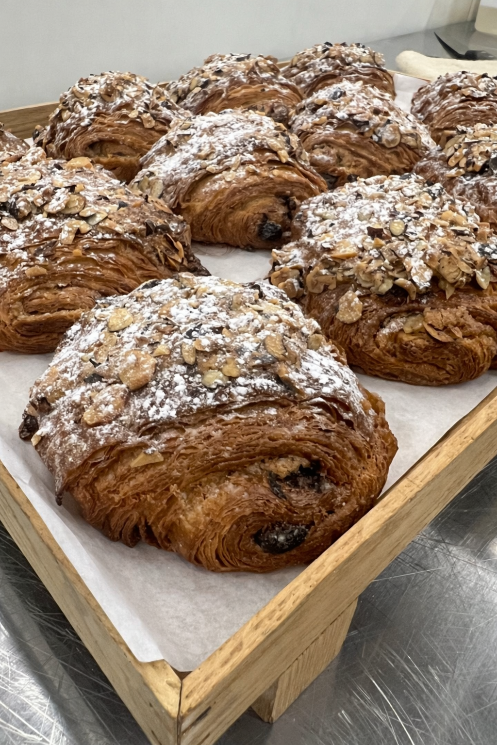 Double baked hazelnut pain au chocolat