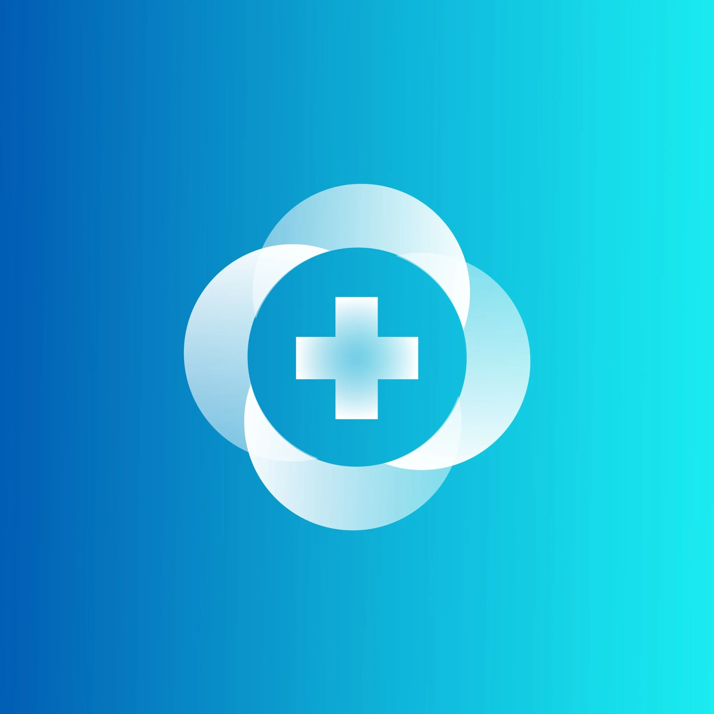 Blue background with white overlapping cloud icons and a central white 'i' in a circle, symbolizing information.
