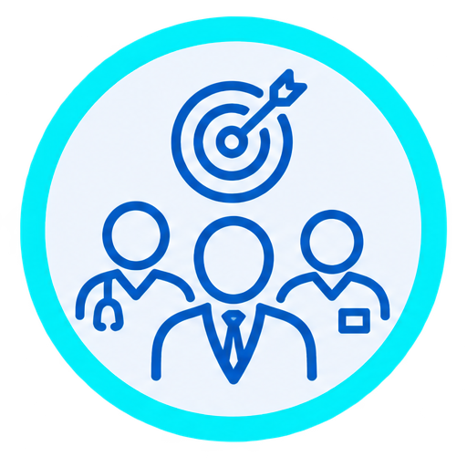 Icon of three business people with a target and arrow above them, representing team goals or objectives.